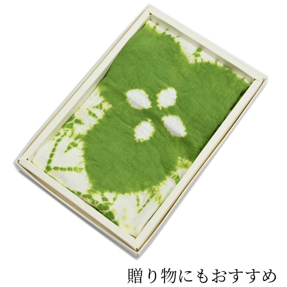 タオルハンカチ 有松絞り 日本製 かわいい グリーン ガーゼ：つゆくさ