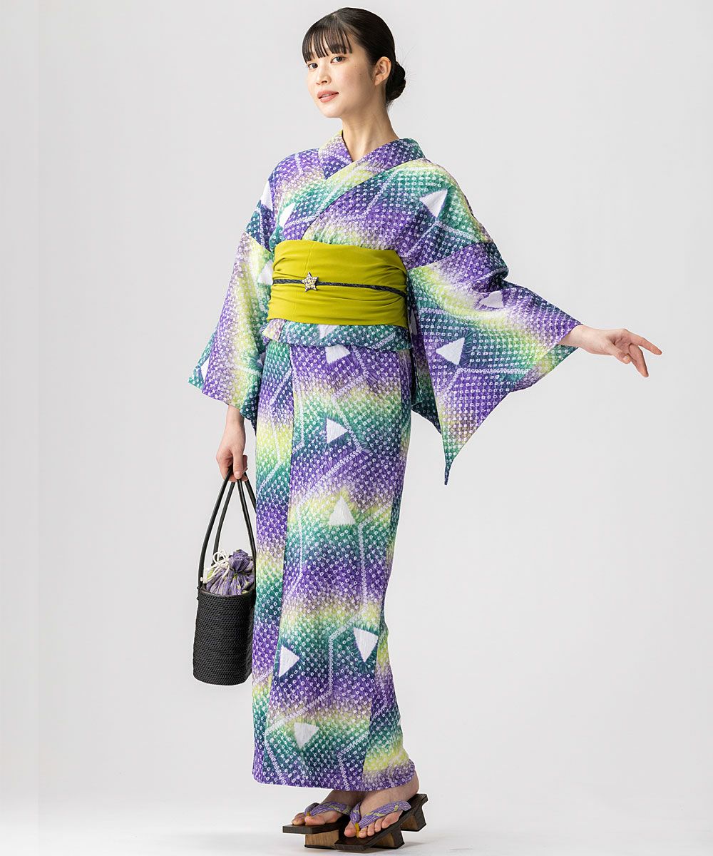 オール新品■ワンランク上着物風七宝模様浴衣，高級半幅帯，帯留め，桐下駄６点セット 帯留め 箔入り 七宝焼き 星 シェル モチーフ 浴衣や着物に ：つゆくさ