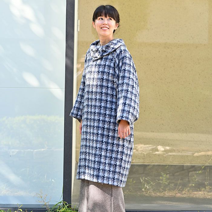 yuni ユニ＊美品＊千鳥チェック柄 コーデュロイ衿 ミドル丈ウールコート bj0042-1.jpg