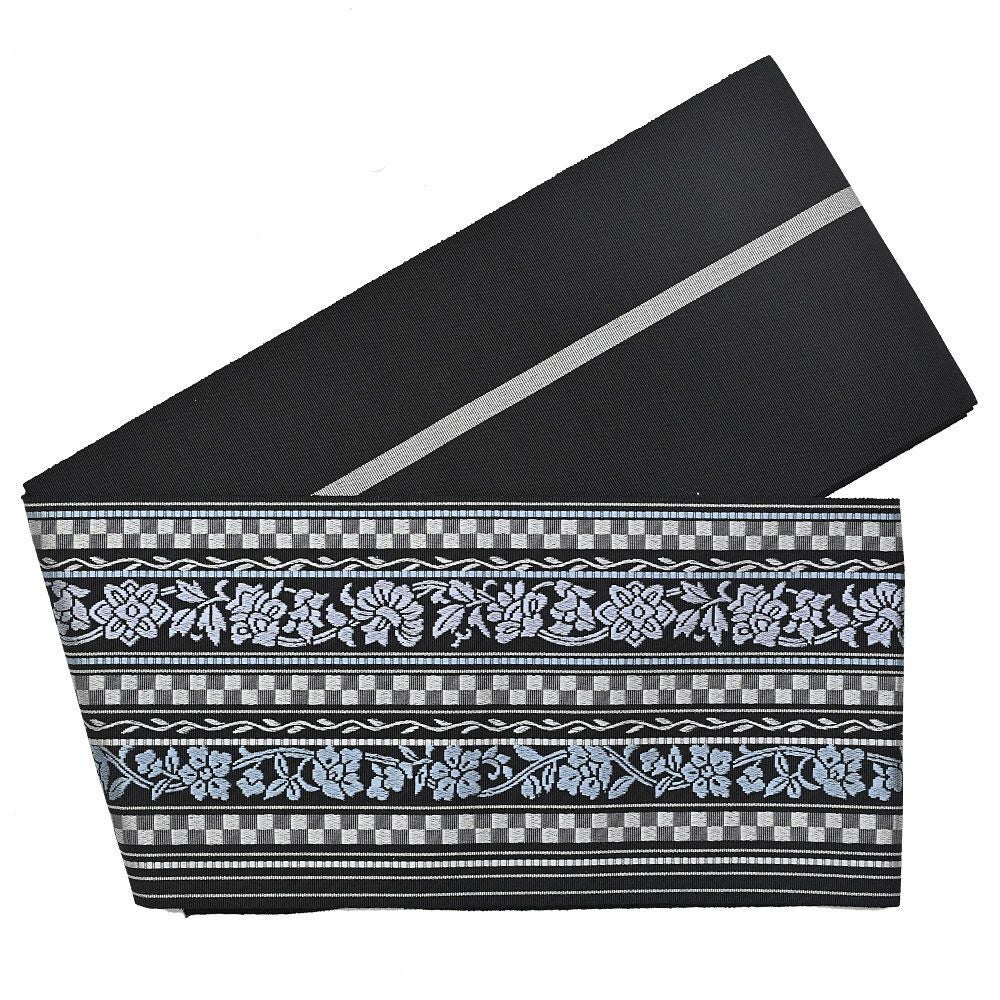 ★BB SHOP★✺2点おまとめ 有松浴衣 ・半幅小袋帯 博多織 半幅帯（小袋帯） 長尺 森博多織 謹製 「椿」 正絹 縞更紗（黒
