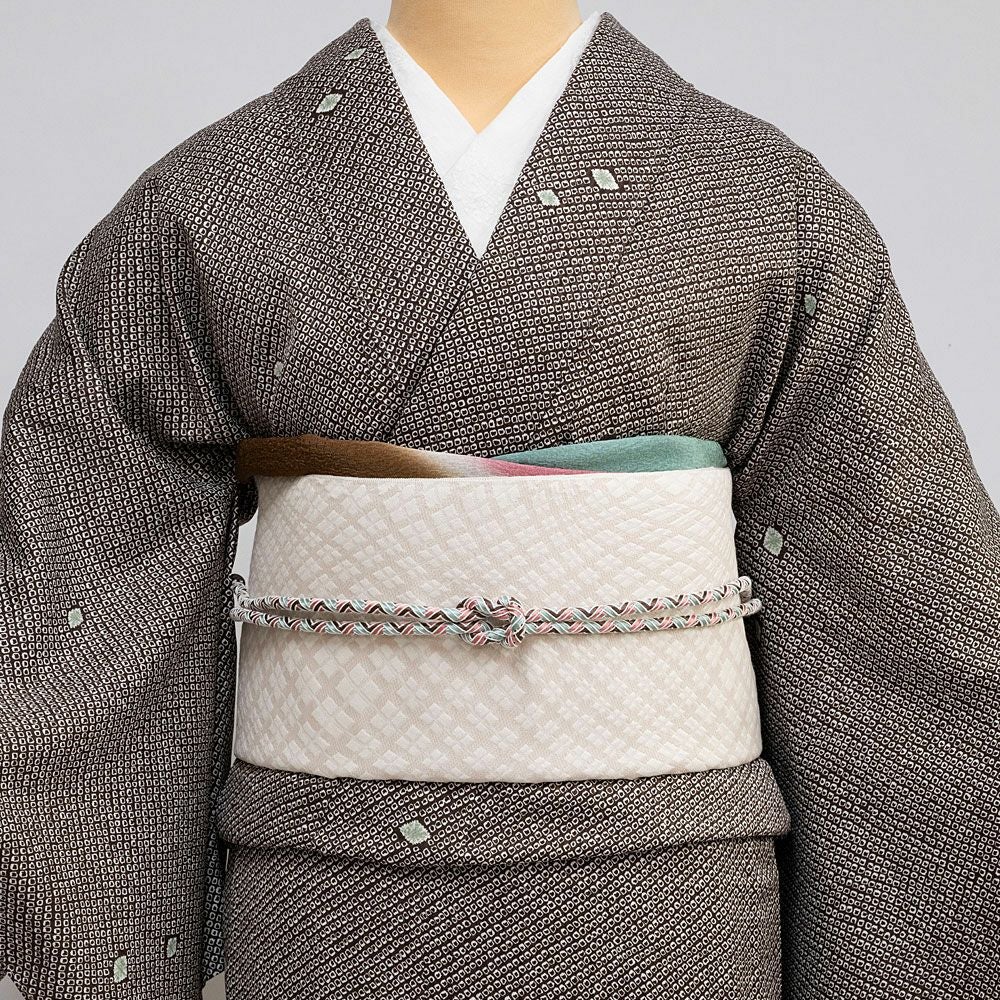 美品 帯締め 帯締め｜綾竹24玉手先武田片矢羽根 黒茶緑ベージュ｜