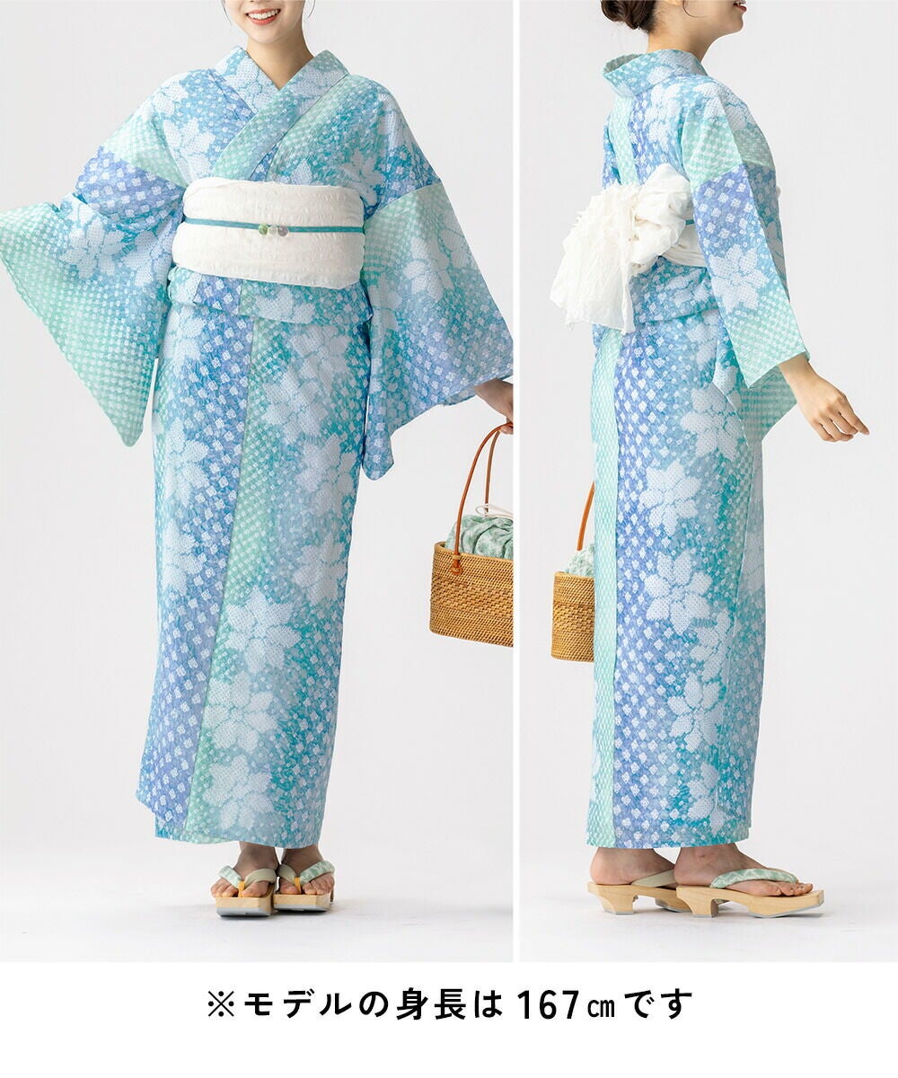 浴衣　有松絞り　身丈140 身長150㎝位の方にピッタリ 雪花絞りミニ巾着プレゼント】【フリーサイズ】浴衣 有松絞り 夏花