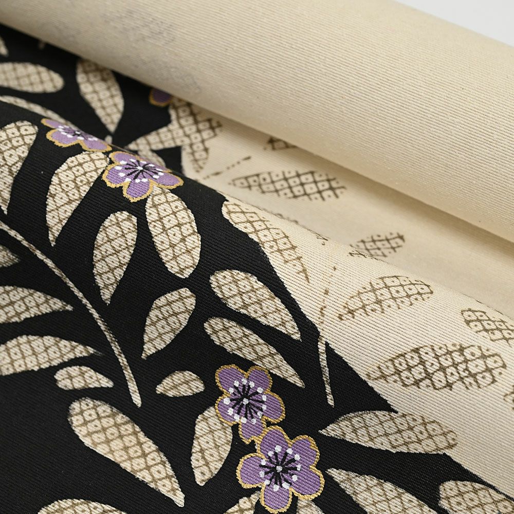 お仕立て代込＞名古屋帯 染め帯 九寸帯 塩瀬 紫小花 黒 ベージュ