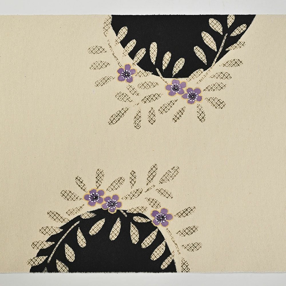 お仕立て代込＞名古屋帯 染め帯 九寸帯 塩瀬 紫小花 黒 ベージュ