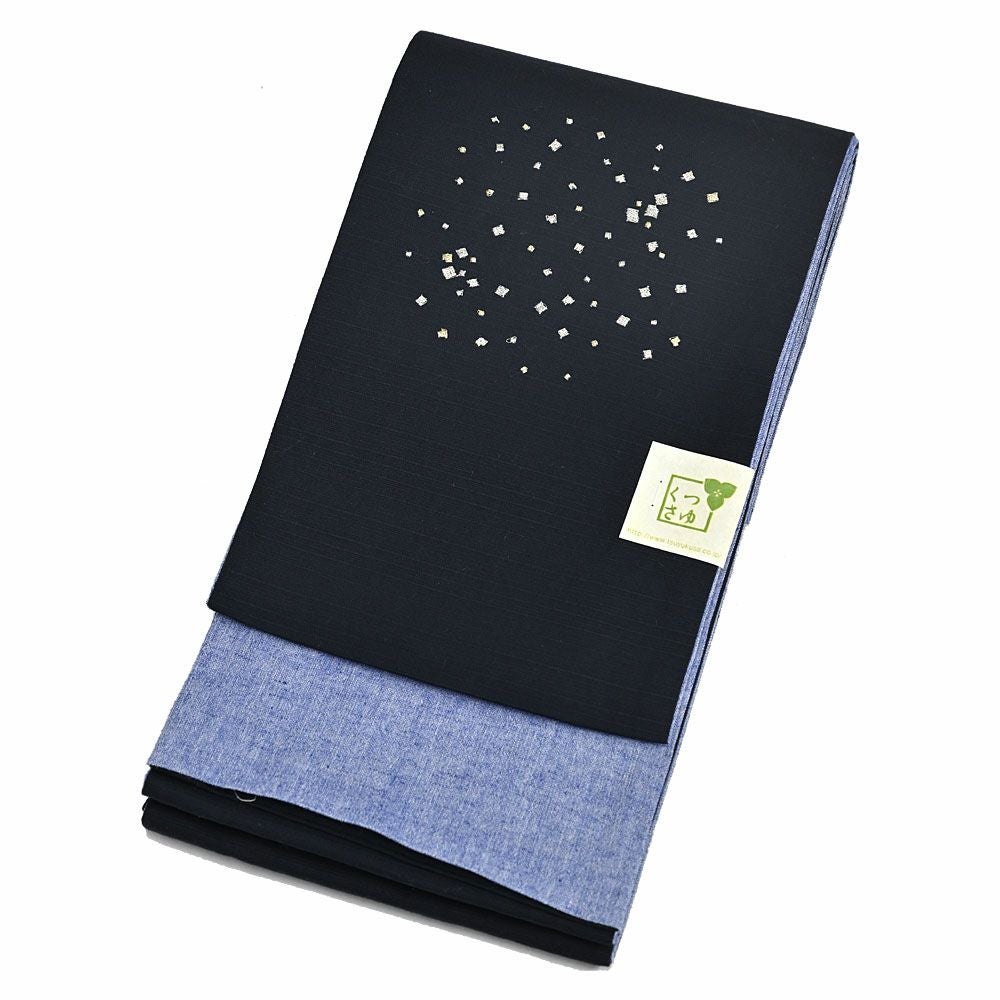 浴衣 帯 リバーシブル 刺繍 半幅帯 星 あられ 紺 | 有松絞り浴衣