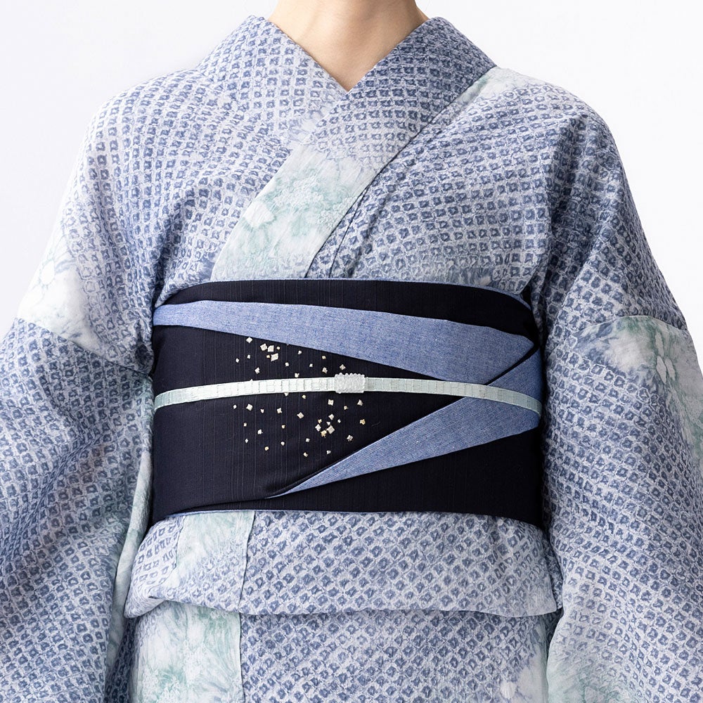 6/1まで5％オフ＞浴衣 帯 リバーシブル 刺繍 半幅帯 星 あられ 紺