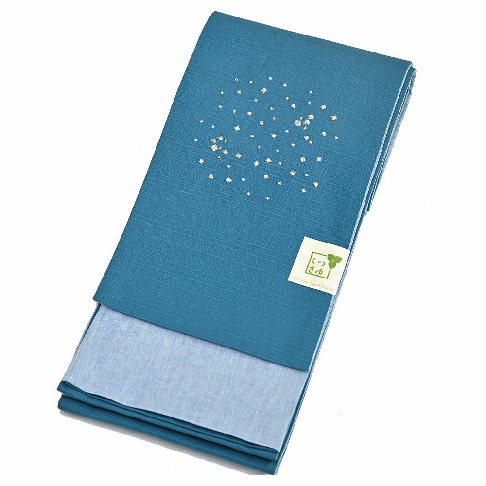 浴衣 帯 リバーシブル 刺繍 半幅帯 星 あられ ターコイズ | 有松絞り 浴衣 帯 リバーシブル 刺繍 半幅帯 星 あられ ターコイズ | 有松絞り